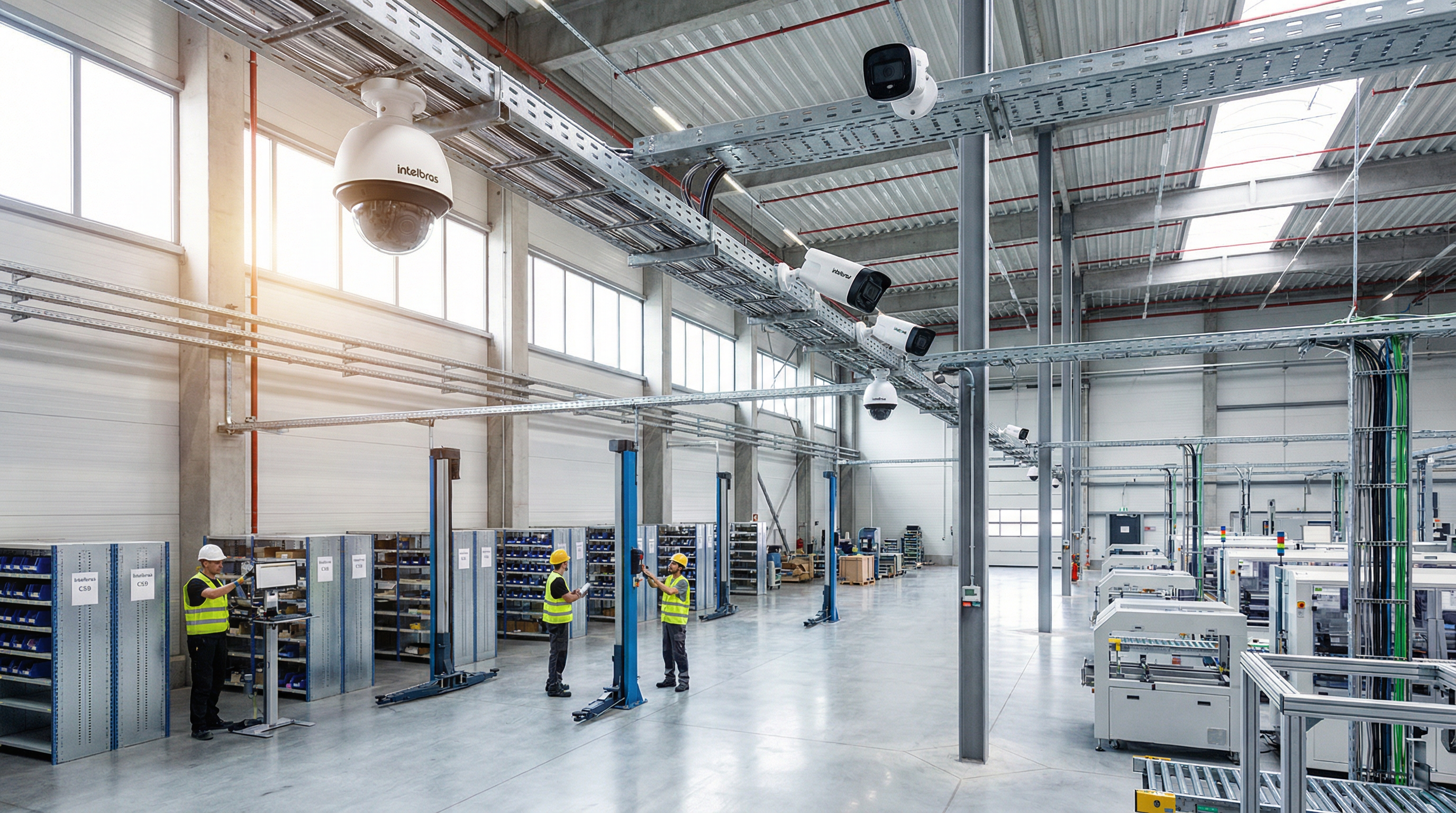Câmeras de segurança Intelbras em ambiente industrial